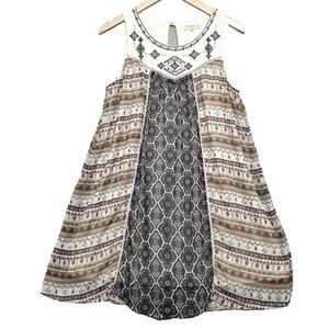 Rewind Y2K Woman Sz L Lined Sleeveless Tunic Tank Aztec Print Boho Embroidered